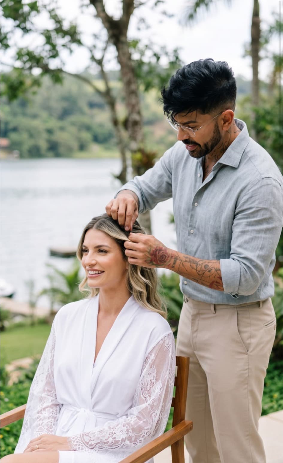 Bastidor externo de preparação de cabelo de noiva
